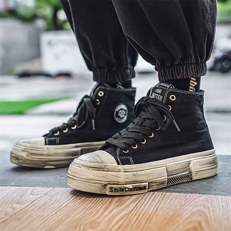 Mid-Top Canvas Shoes Men'S Versatile Athletic Casual Cloth Shoes Men'S High-Top Skateboard Shoes Vintage Distressed Dirty Shoes