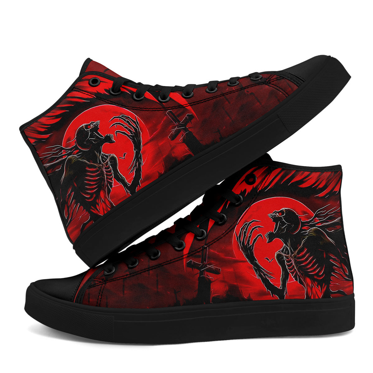 Men's Gothic High-Top Sneakers, Gothic Skull Design Streetwear Shoes, Casual Fashion Lace-Up Trainers, Men's Punk Trendy Shoes
