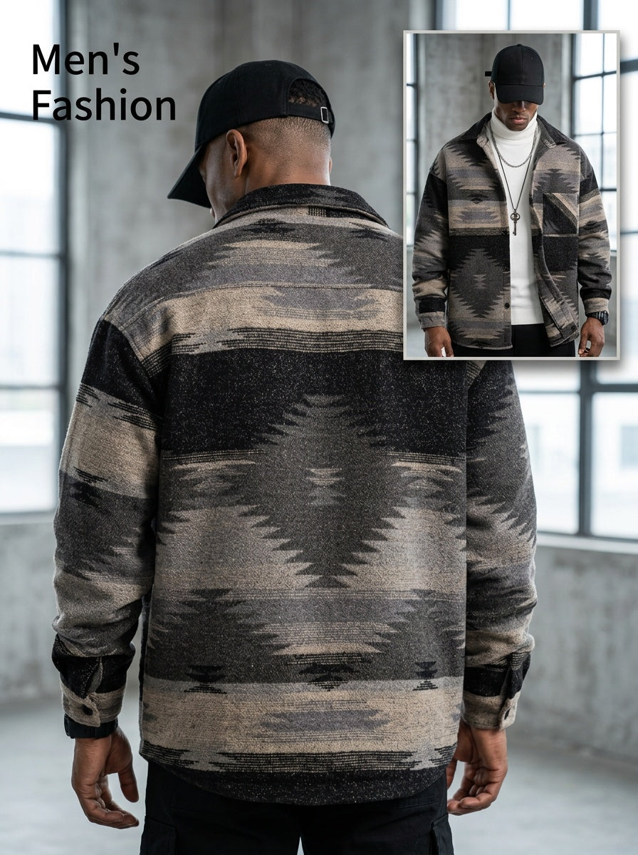 Men'S Thick Ethnic Style Retro Lapel Casual Fashion Daily Outing Commuting Autumn And Winter New Style Suitable for Men'S Long-Sleeved Retro Ethnic Style Jacket