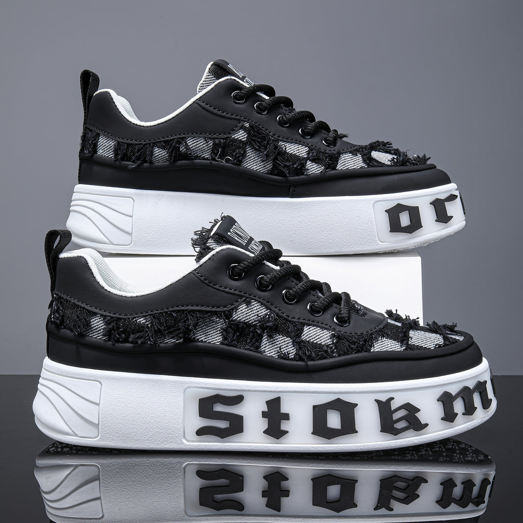 Men's - Thick-Soled Skate Sneakers - Breathable /Canvas Upper & Cushioned PVC Sole - Lace-Up Low-Top Skate Shoes Suitable for, Gym, Skateboarding - Multi-Color Options (Maintain Dry)