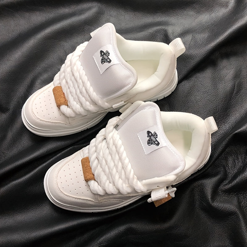 Low-Cut Board Shoes, White Patchwork Thick Shoes, Tongue Surface Wrapped Shoes, Casual Shoes, Sports Skateboarding Shoes, Light Luxury Versatile, Couples, Niche, Retro, Outdoor, Street Fashion, Students