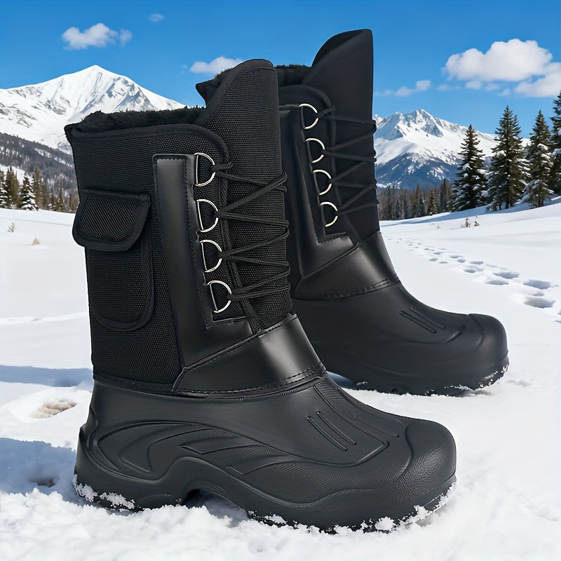 Men's Winter Warm and Comfortable Outdoor Snow Boots - Non-Slip Ankle Boots for Hiking and Trekking - Plush Lined - Men's Fashion Sports Shoes with Plush Fur Lining, Thickened and Insulated for Cold Weather Protection - Black with Faux Fur Trim