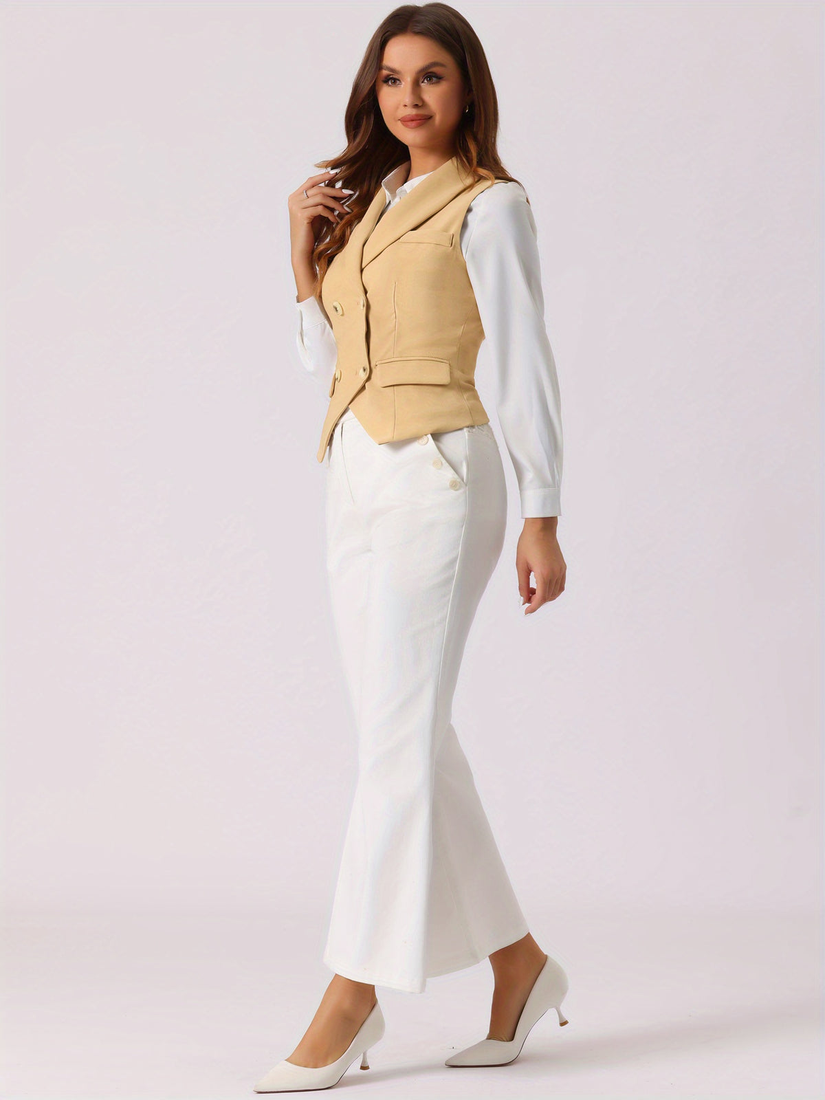 Women's Suit Vest Double Breasted Lapel Dressy Waistcoat Vest