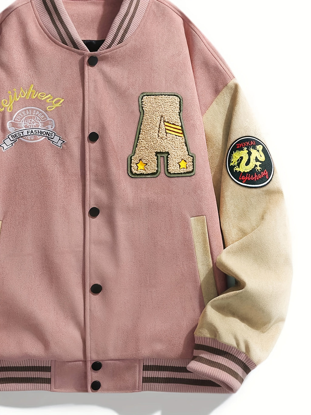 Men's and Women's High Street Embroidered Baseball Jacket with Stand-Up Collar, Trendy Short Trench Coat, Streetwear Brand Men's Jacket