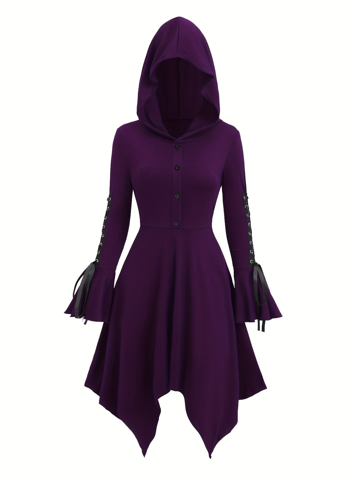 Long-Sleeve Dress with Hood • Square Bottom • Flared Sleeves with Ties