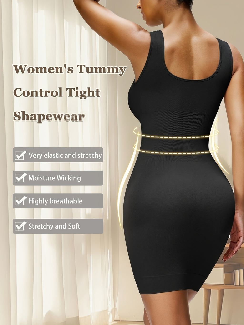 [Seamless Shaping Dress] Women's Seamless Shaping Dress - Tummy Control & Lifting Bodycon Dress - Soft Breathable High Elasticity Shapewear - Sleeveless Backless Bodysuit for Daily Wear & Party - Full-Body Shaping Dress