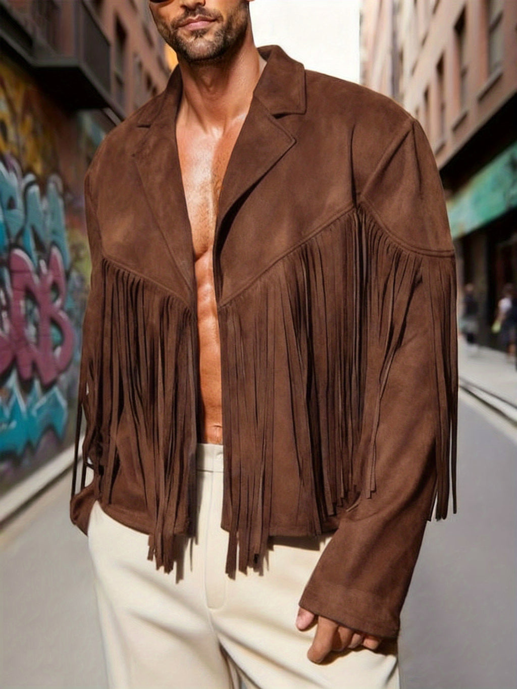 Men'S Faux Velvet Casual Tassel Western Style Coat