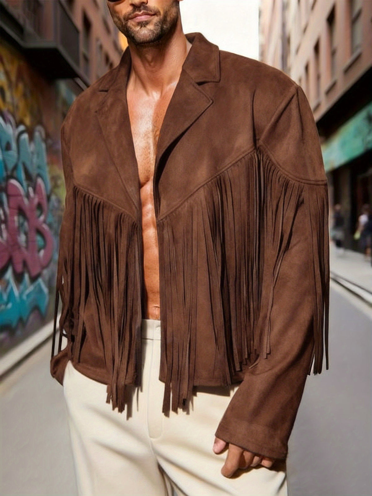 Men'S Faux Velvet Casual Tassel Western Style Coat