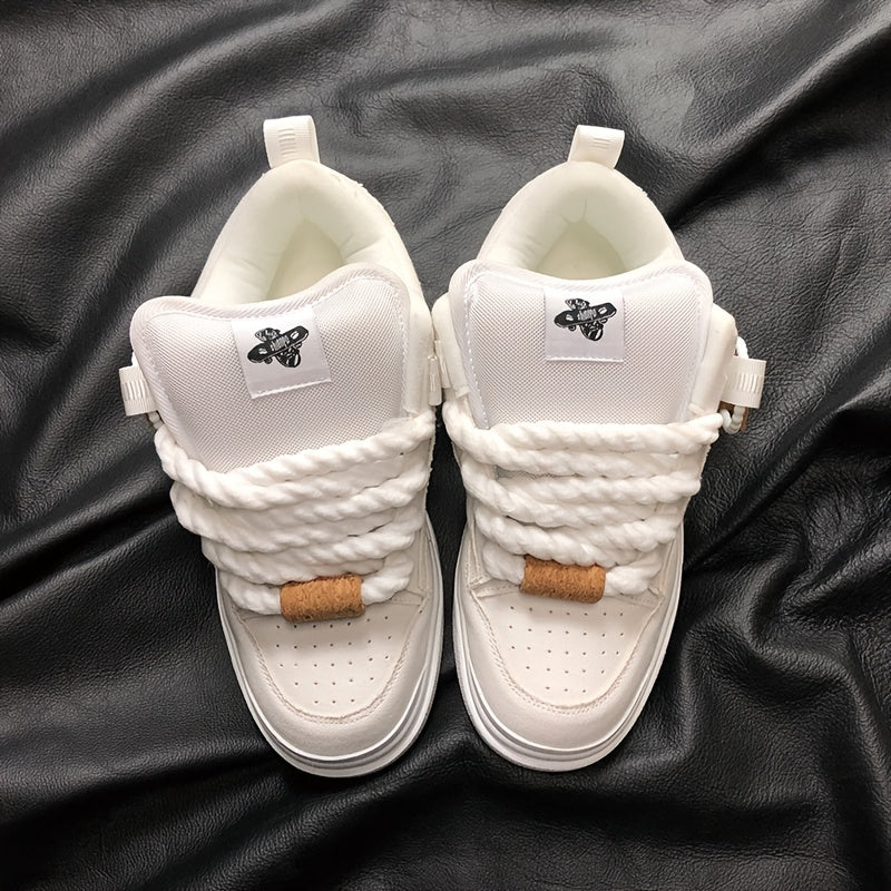 Low-Cut Board Shoes, White Patchwork Thick Shoes, Tongue Surface Wrapped Shoes, Casual Shoes, Sports Skateboarding Shoes, Light Luxury Versatile, Couples, Niche, Retro, Outdoor, Street Fashion, Students