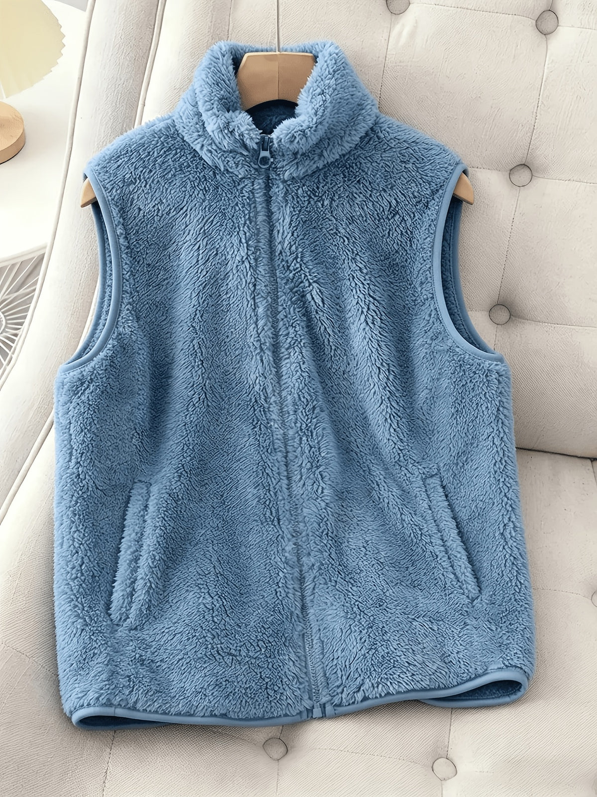 Autumn Winter New Product, Solid Color Double-Faced Fleece Vest, Women'S Casual Faux Coat, Stand Collar Zipper Design with Pockets, Winter Jacket for Comfortable Wear in Autumn And Winter