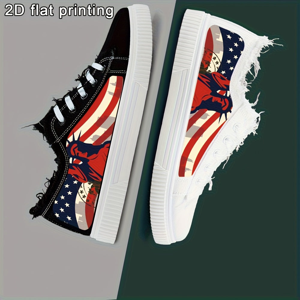 X010505-zy01-X001 Men's Canvas Shoes Casual Sneakers Skate Shoes Lace-Up 2D Printed Series Campus Casual Style All Seasons