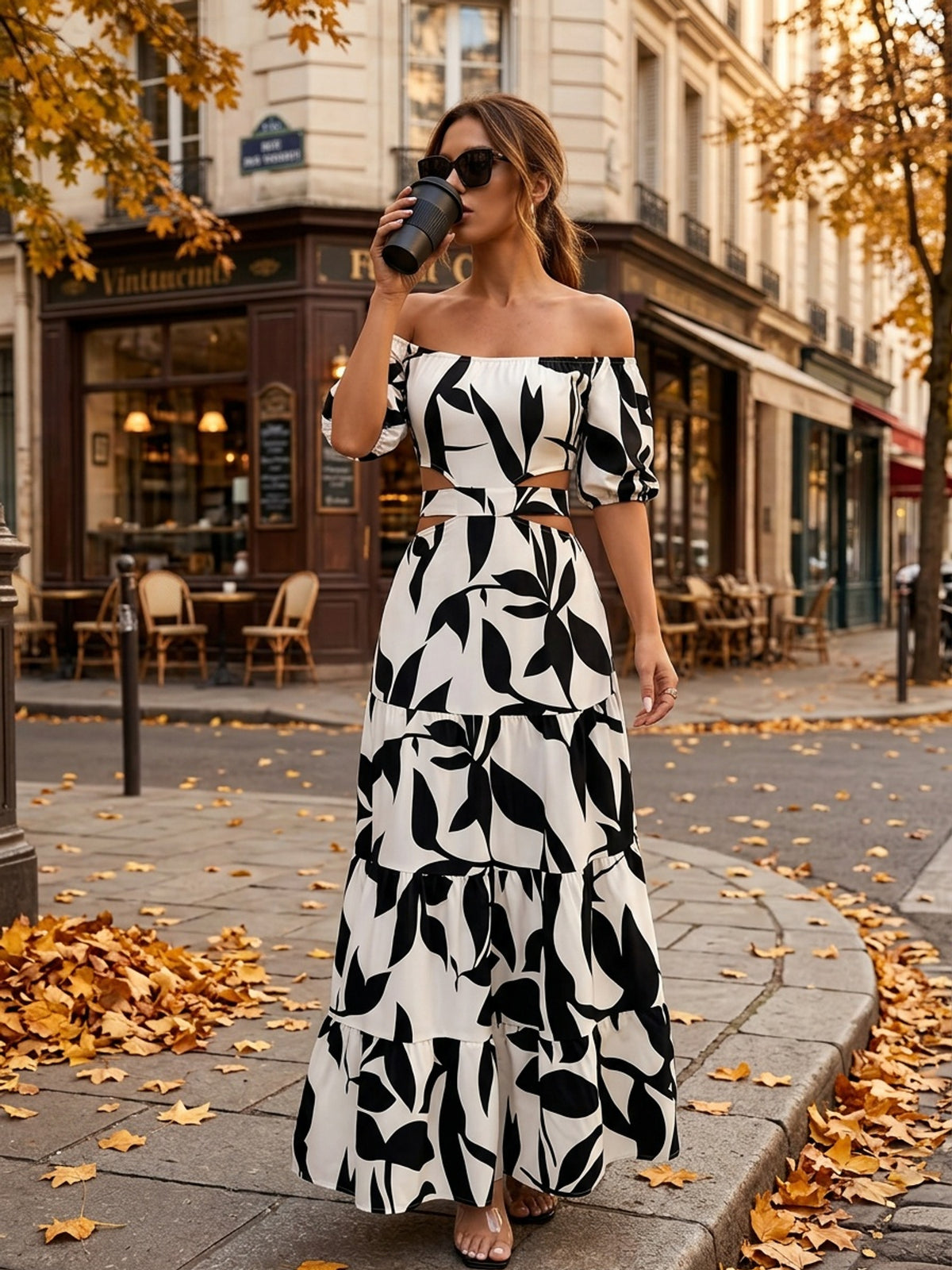 Women'S Off-Shoulder Floral Print Maxi Dress with Belt - Elegant Asymmetrical Hem, Sleeveless Vacation Dress in Black & White Floral Pattern, Lightweight Polyester for Summer Getaways, Cute Summer Dresses