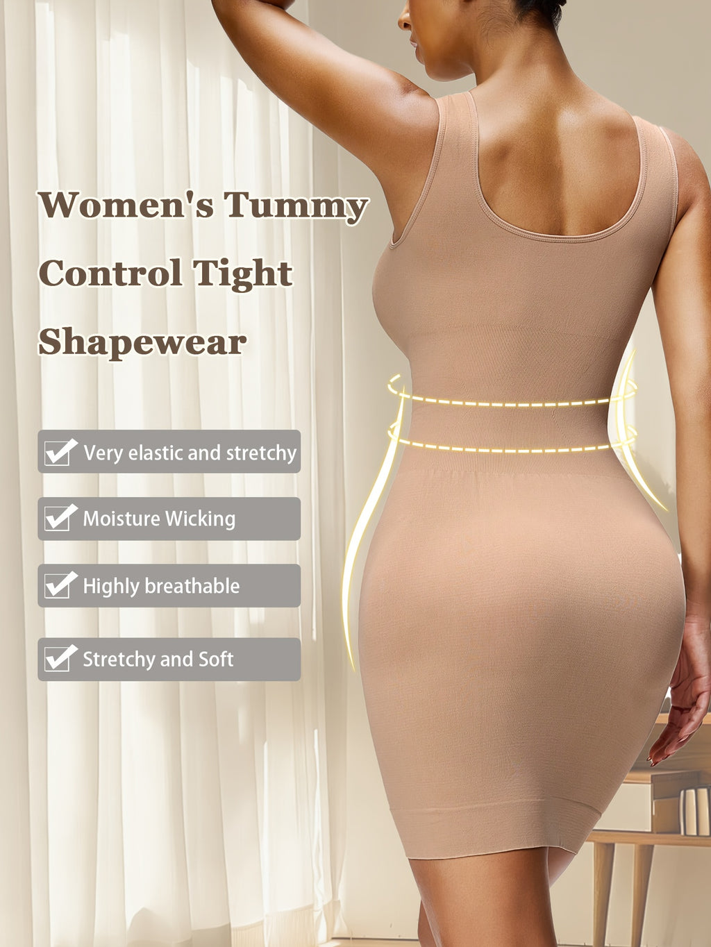 [Seamless Shaping Dress] Women's Seamless Shaping Dress - Tummy Control & Lifting Bodycon Dress - Soft Breathable High Elasticity Shapewear - Sleeveless Backless Bodysuit for Daily Wear & Party - Full-Body Shaping Dress