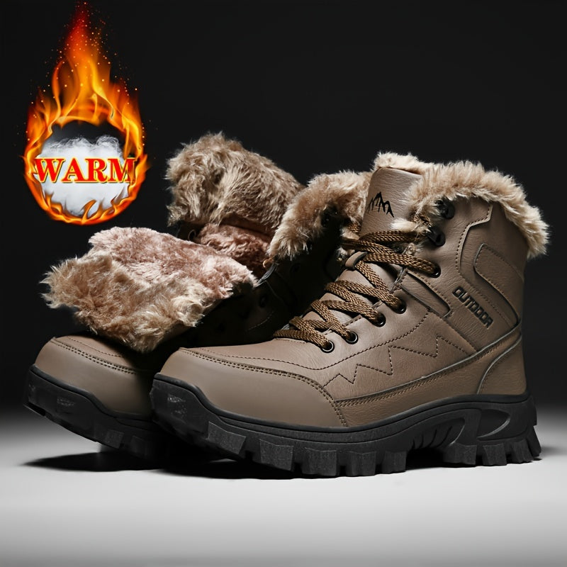 New Autumn And Winter High-Top Men'S Outdoor Hiking Boots, Thickened And Insulated for Warmth, Suitable for Climbing And Snowy Conditions