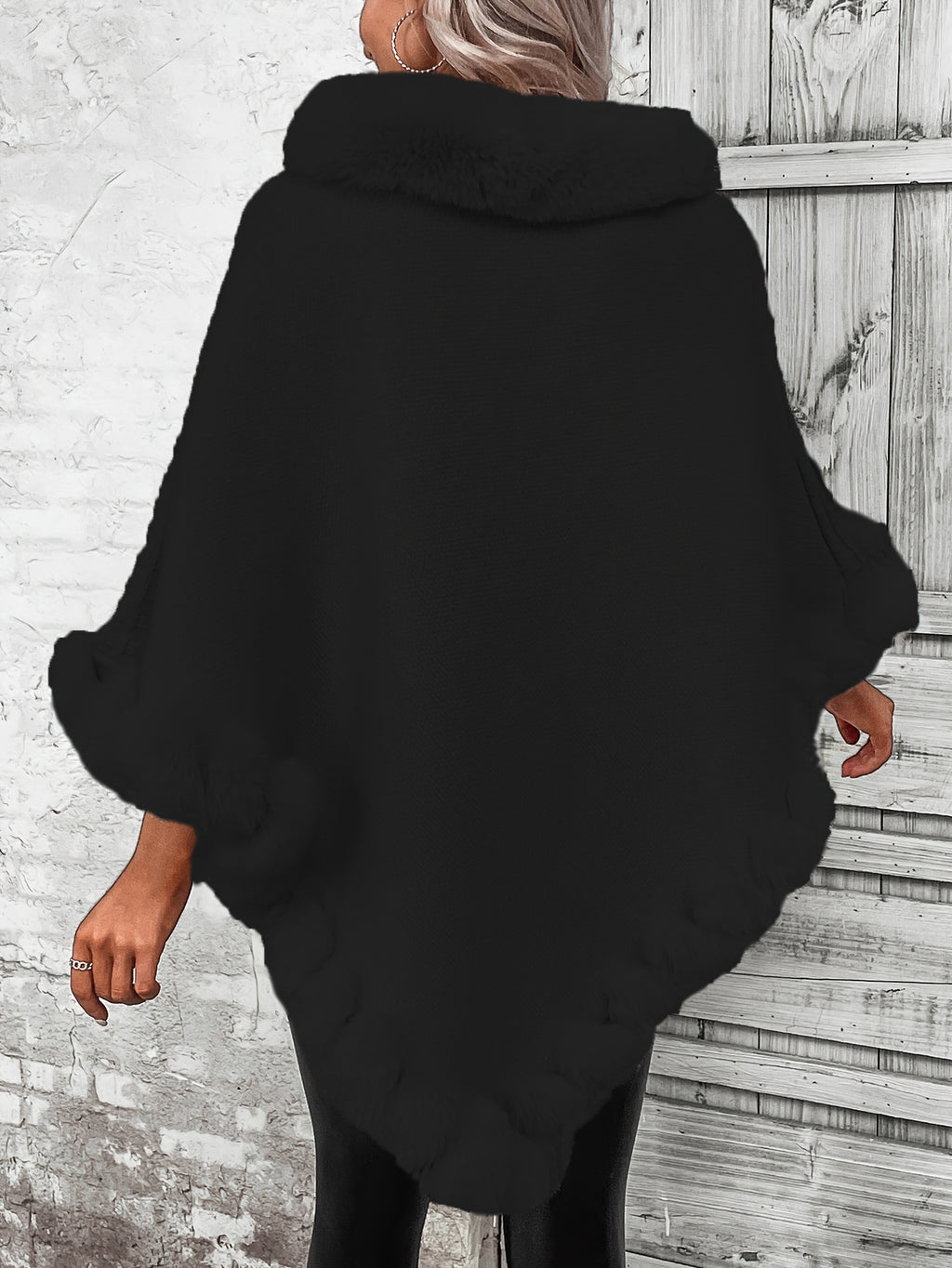Women'S Elegant Faux Fur Collar Cape Coat - Soft Winter Coat with Plush Fur Trim, All-Season Chic Outerwear for Everyday & Formal Events