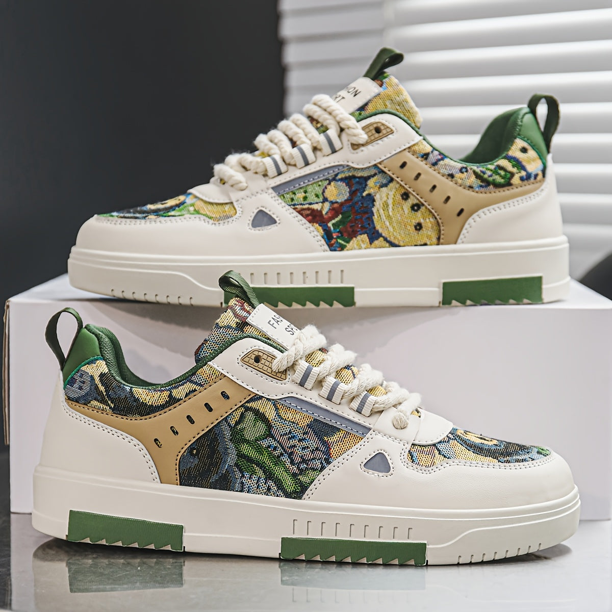 Men'S Individual Fashion Trendy Random Print Street Cool Sneakers, Casual All-Match Outdoor Travel Comfortable Non-Slip Lightweight Athletic Running Shoes