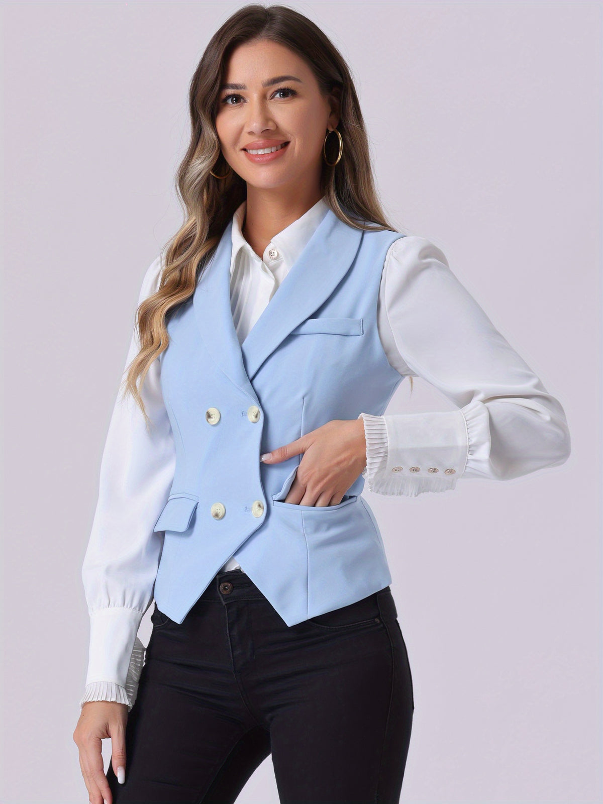Women's Suit Vest Double Breasted Lapel Dressy Waistcoat Vest