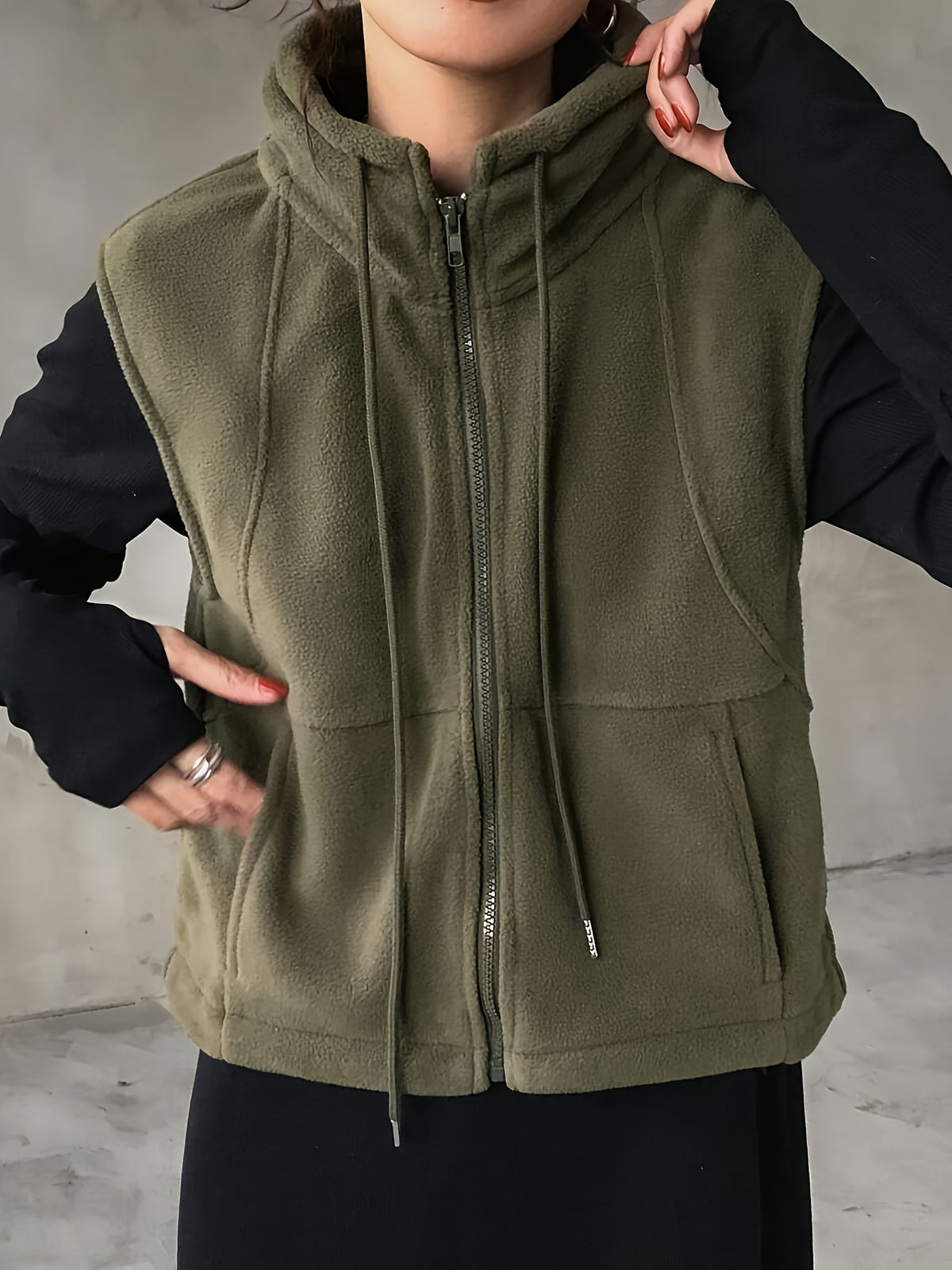 Drawstring Pocket Zipper Casual Vest
