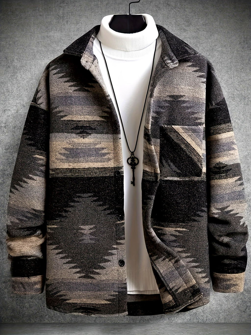 Men'S Thick Ethnic Style Retro Lapel Casual Fashion Daily Outing Commuting Autumn And Winter New Style Suitable for Men'S Long-Sleeved Retro Ethnic Style Jacket