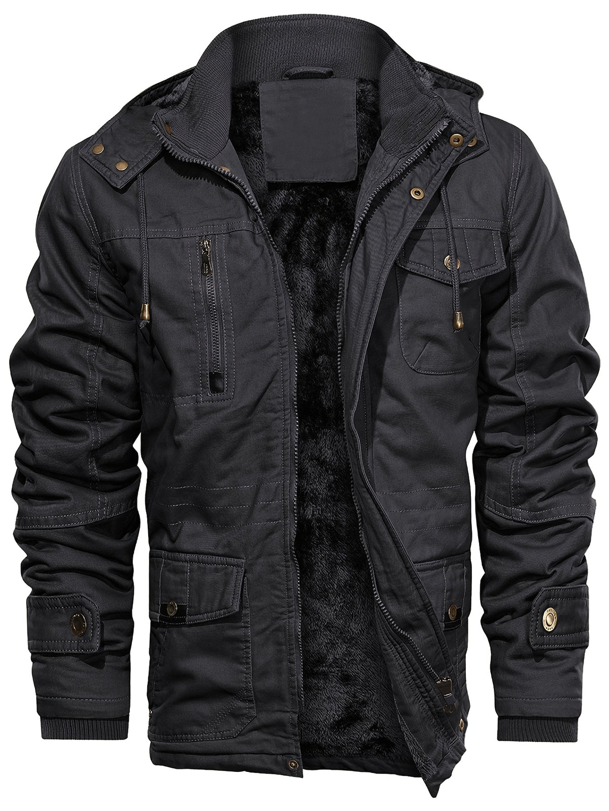 Men'S Thick Winter Hooded Jacket in a Vintage Style Made of 100% - Warm, Durable, And Featuring Multiple Pockets | Perfect for Hiking, Hunting, Traveling, And Casual Wear | Snap Button Closure, Long Sleeves