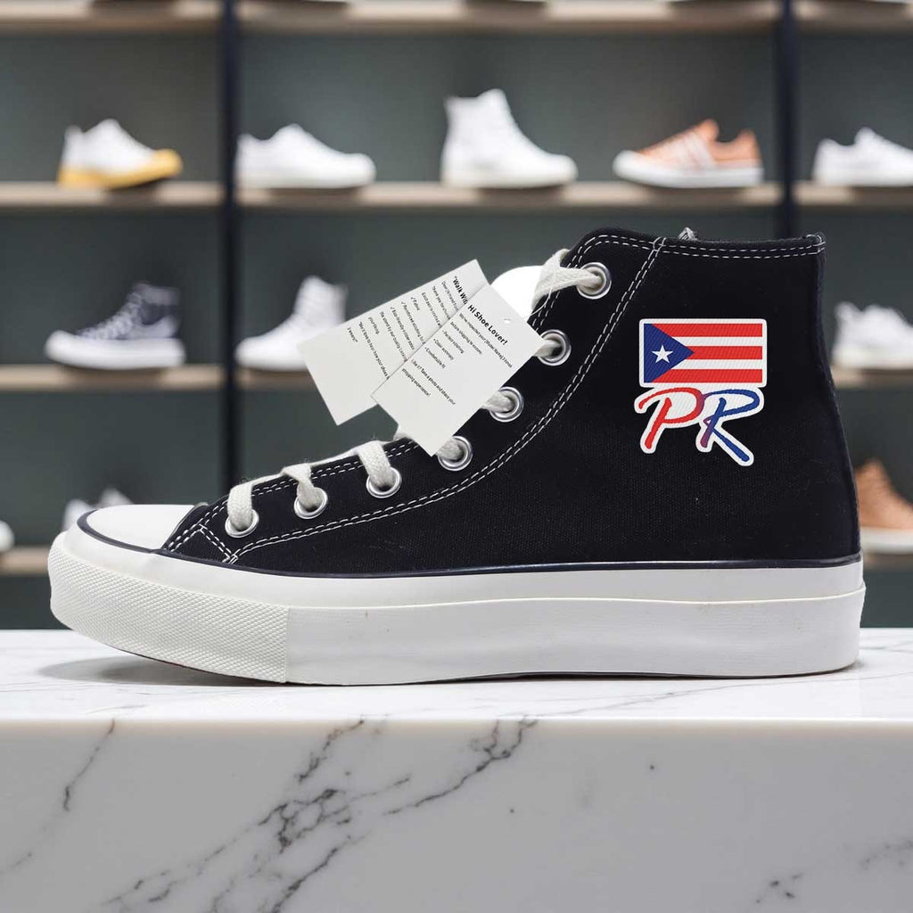 New Arrival with Puerto Rico Flag Print HighTop Canvas Shoe Lace up Non Slip Sports Shoes Non Slip Canvas Shoes Elevator Shoes Non Slip Fashion Sports Flat Shoes Trend Korean Version Recreational Sports for Men and Women Stylish Prints
