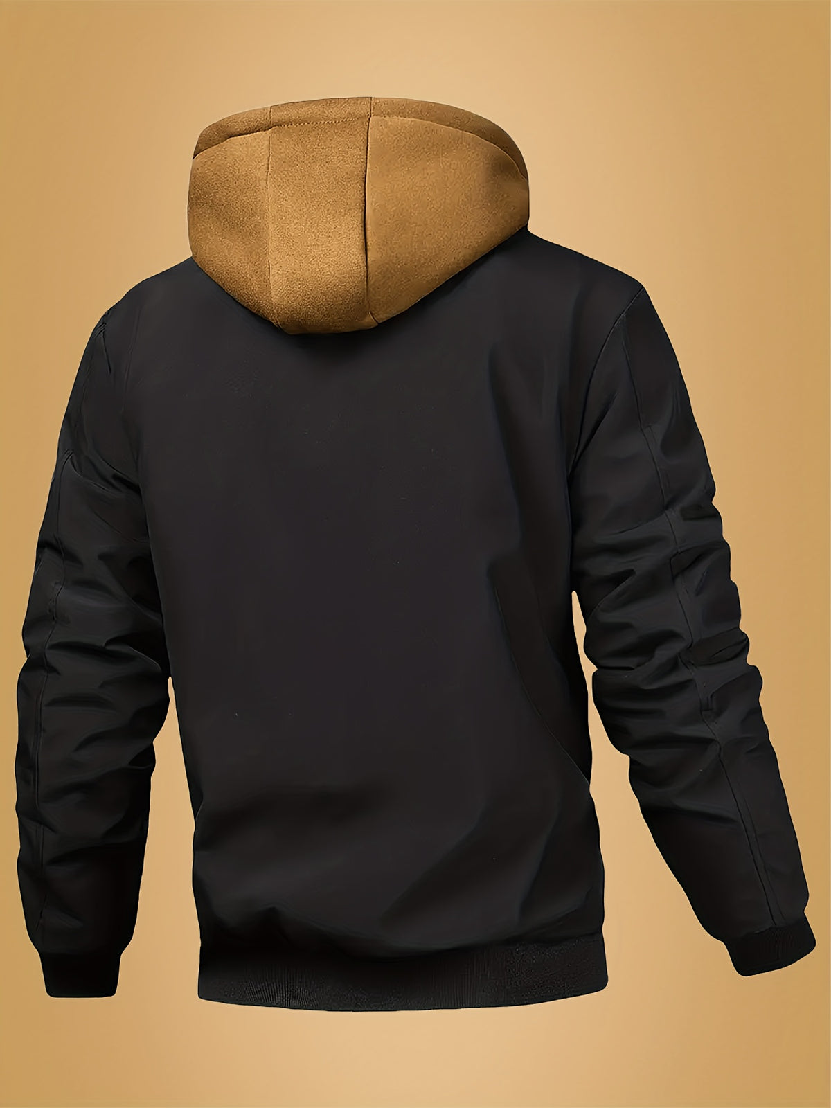 Men's plaid hooded zipper jacket - casual loose fit, brown and black plaid pattern, drawstring hat, long sleeves, polyester lining, perfect for spring, autumn and winter | autumn and winter jacket | plaid pattern jacket | zipper jacket, Outdoor