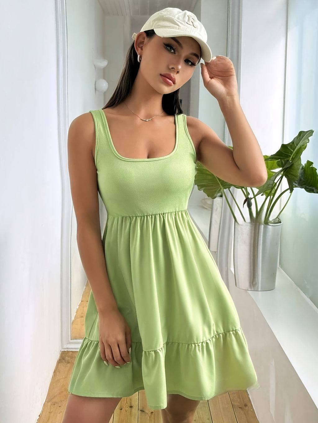 Women's Solid Color Spliced Vest Dress