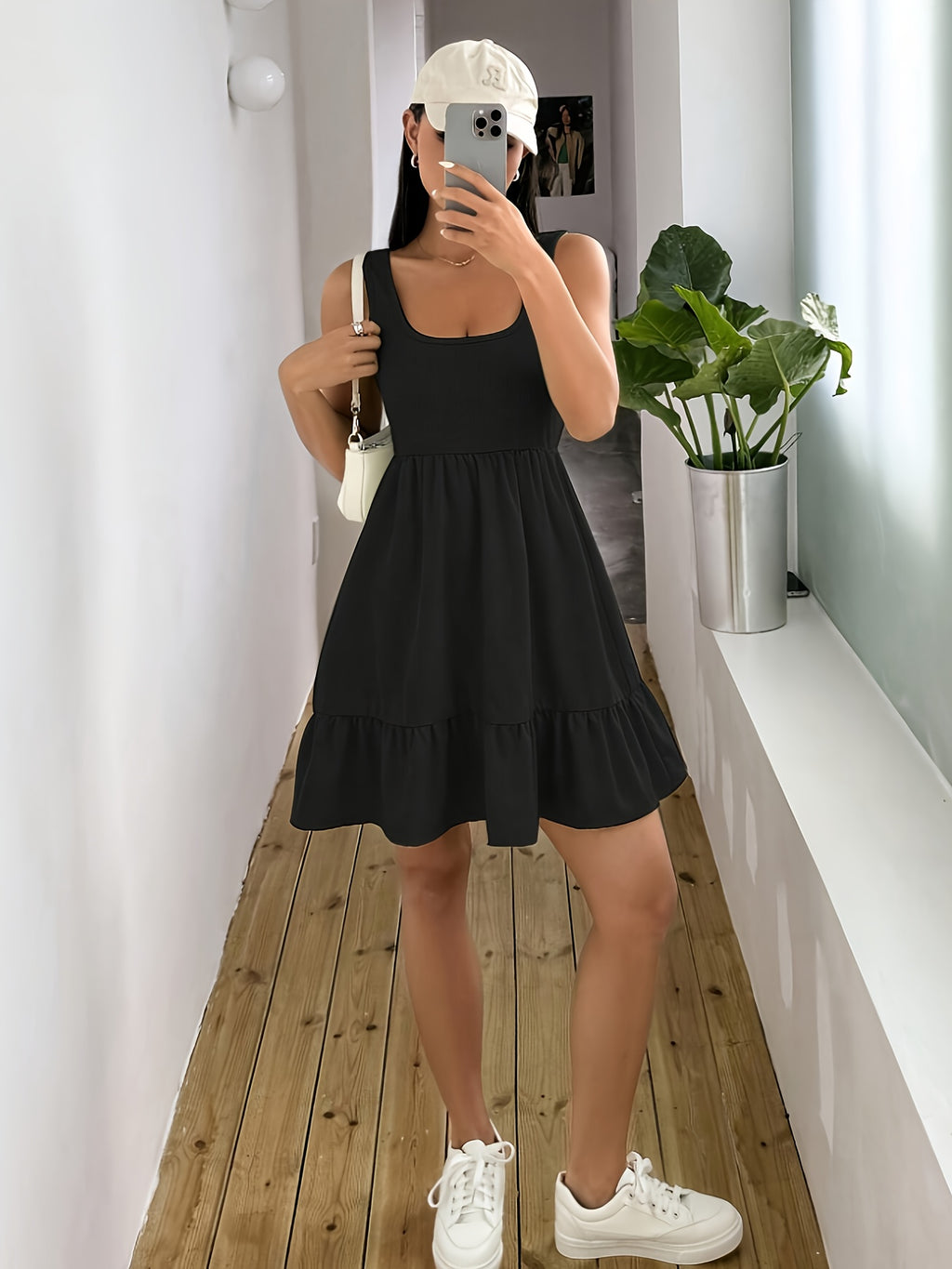 Women's Solid Color Spliced Vest Dress