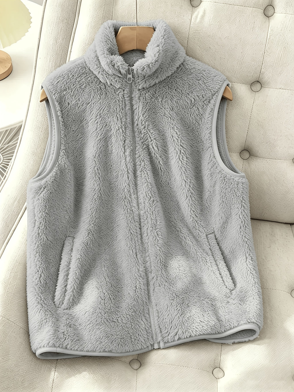 Autumn Winter New Product, Solid Color Double-Faced Fleece Vest, Women'S Casual Faux Coat, Stand Collar Zipper Design with Pockets, Winter Jacket for Comfortable Wear in Autumn And Winter