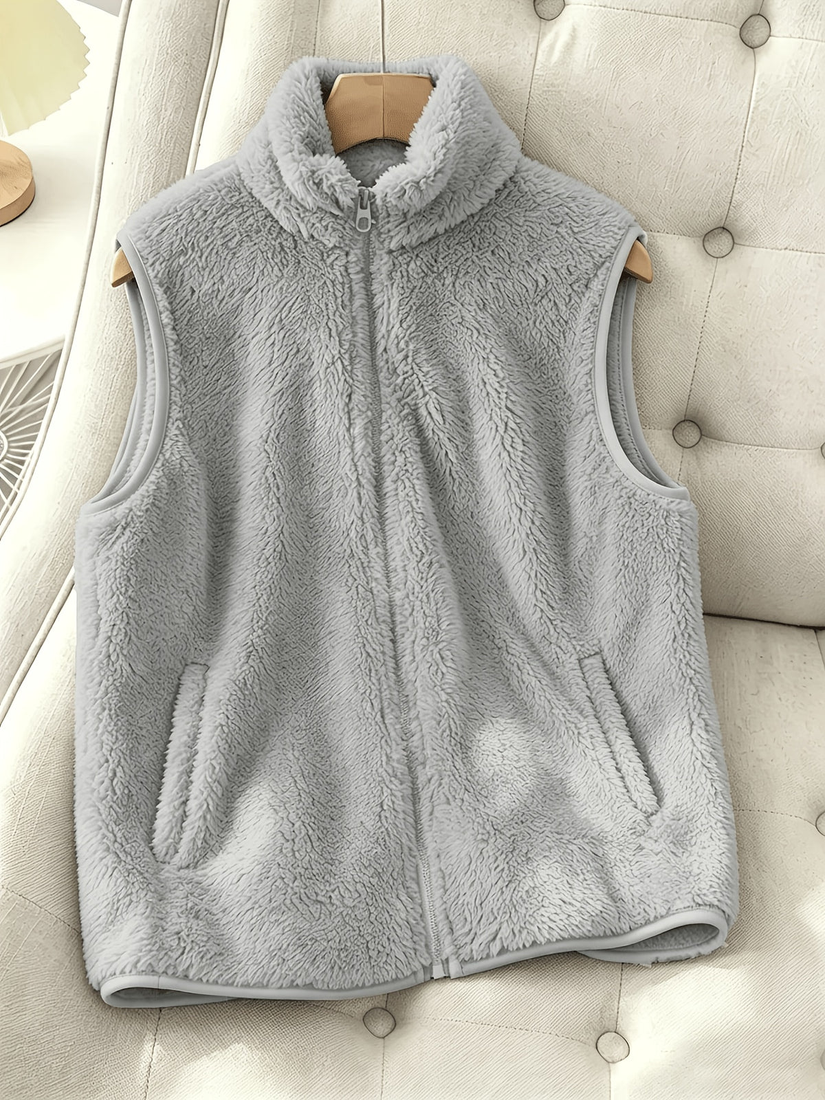 Autumn Winter New Product, Solid Color Double-Faced Fleece Vest, Women'S Casual Faux Coat, Stand Collar Zipper Design with Pockets, Winter Jacket for Comfortable Wear in Autumn And Winter