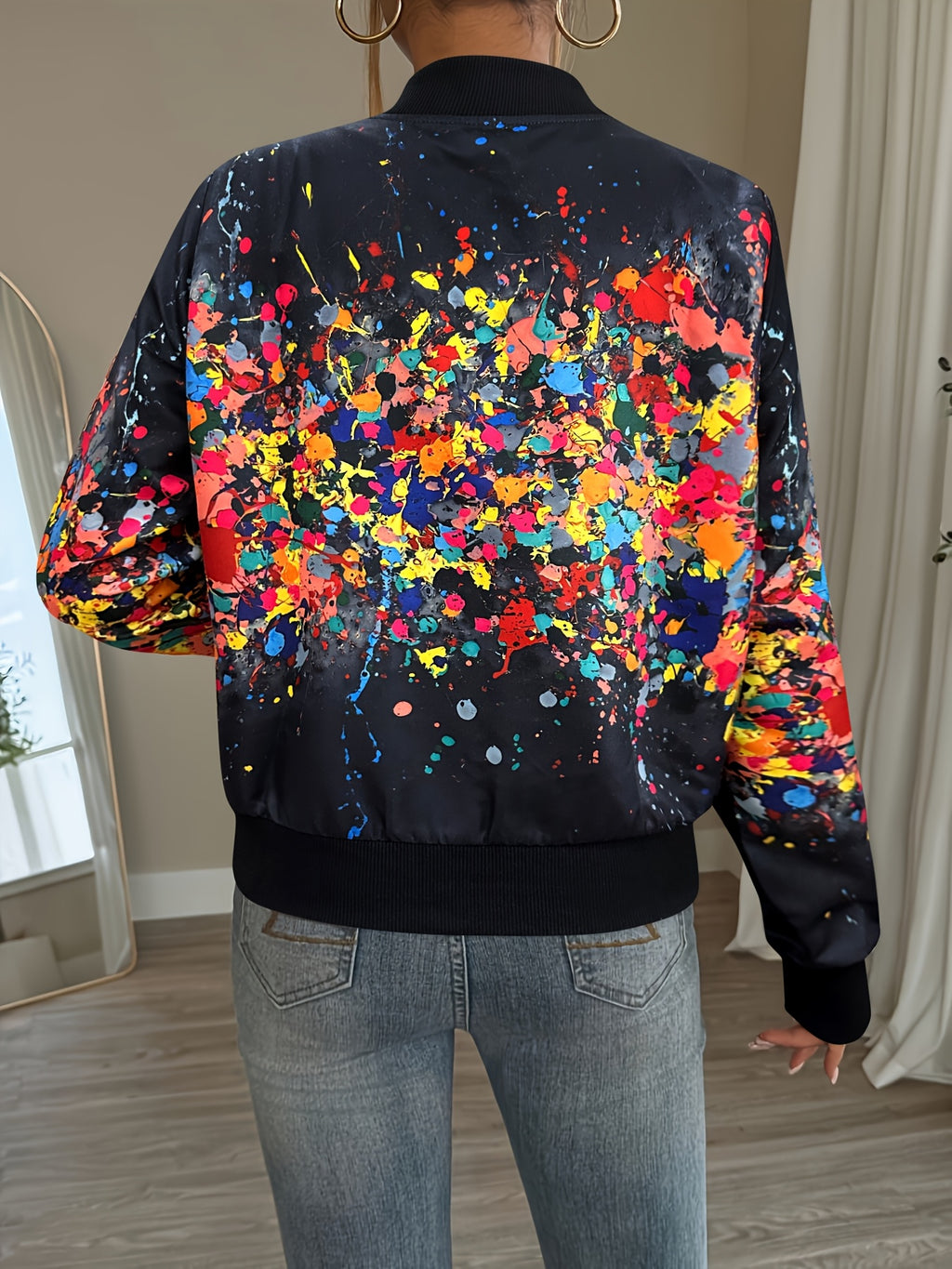 Women'S Lightweight Casual Jacket - Vibrant Tie-Dye Print, Stand Collar, Zip-Up, Long Sleeve, Perfect for Spring/Fall, Spring Jacket | Vibrant Print Jacket | Zippered Jacket