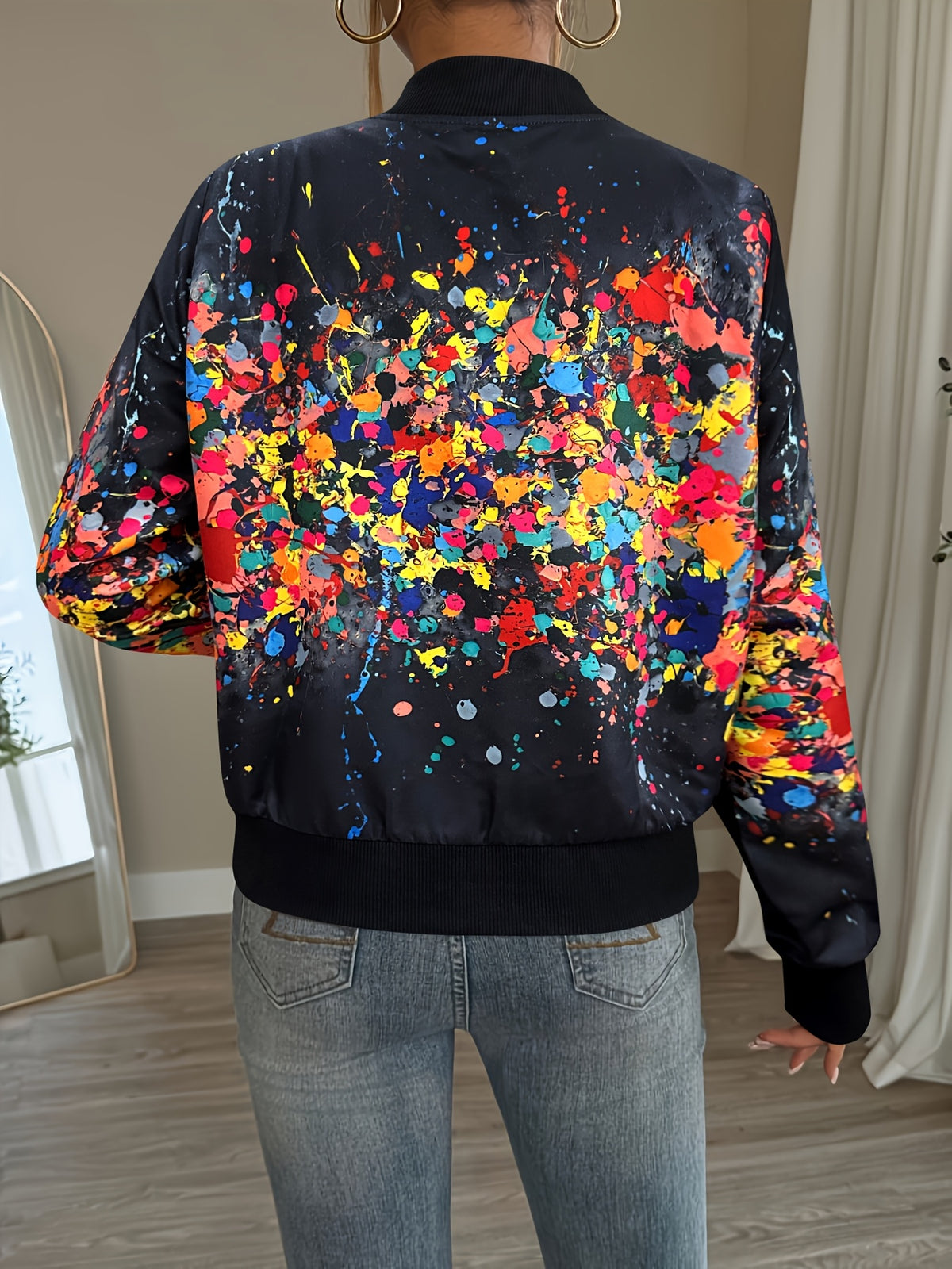 Women'S Lightweight Casual Jacket - Vibrant Tie-Dye Print, Stand Collar, Zip-Up, Long Sleeve, Perfect for Spring/Fall, Spring Jacket | Vibrant Print Jacket | Zippered Jacket