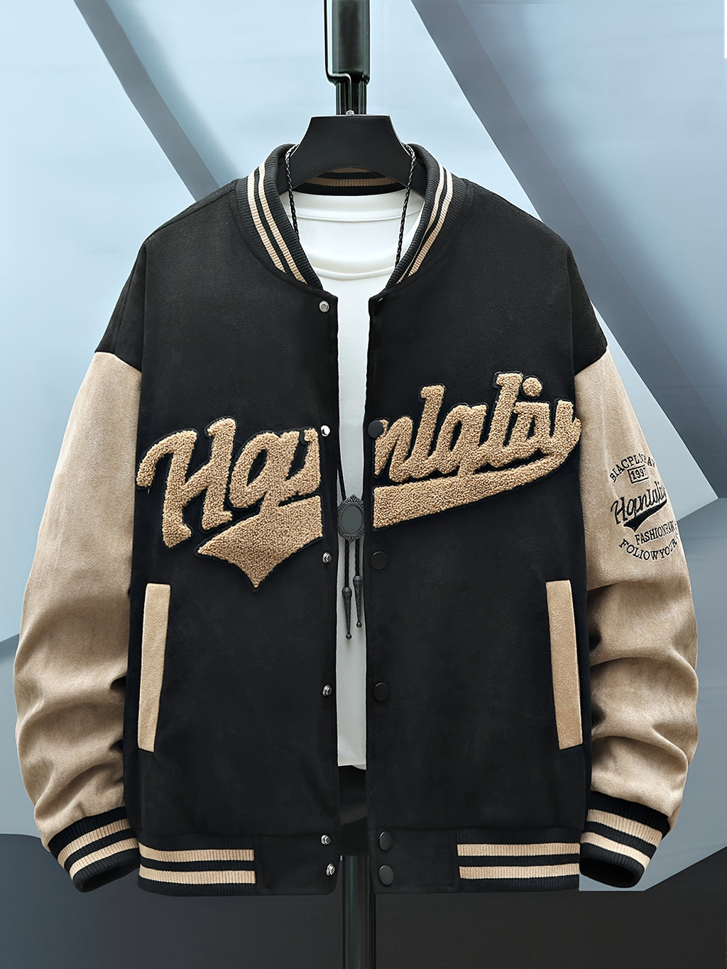 Men's and Women's High Street Embroidered Baseball Jacket with Stand-Up Collar, Trendy Short Trench Coat, Streetwear Brand Men's Jacket