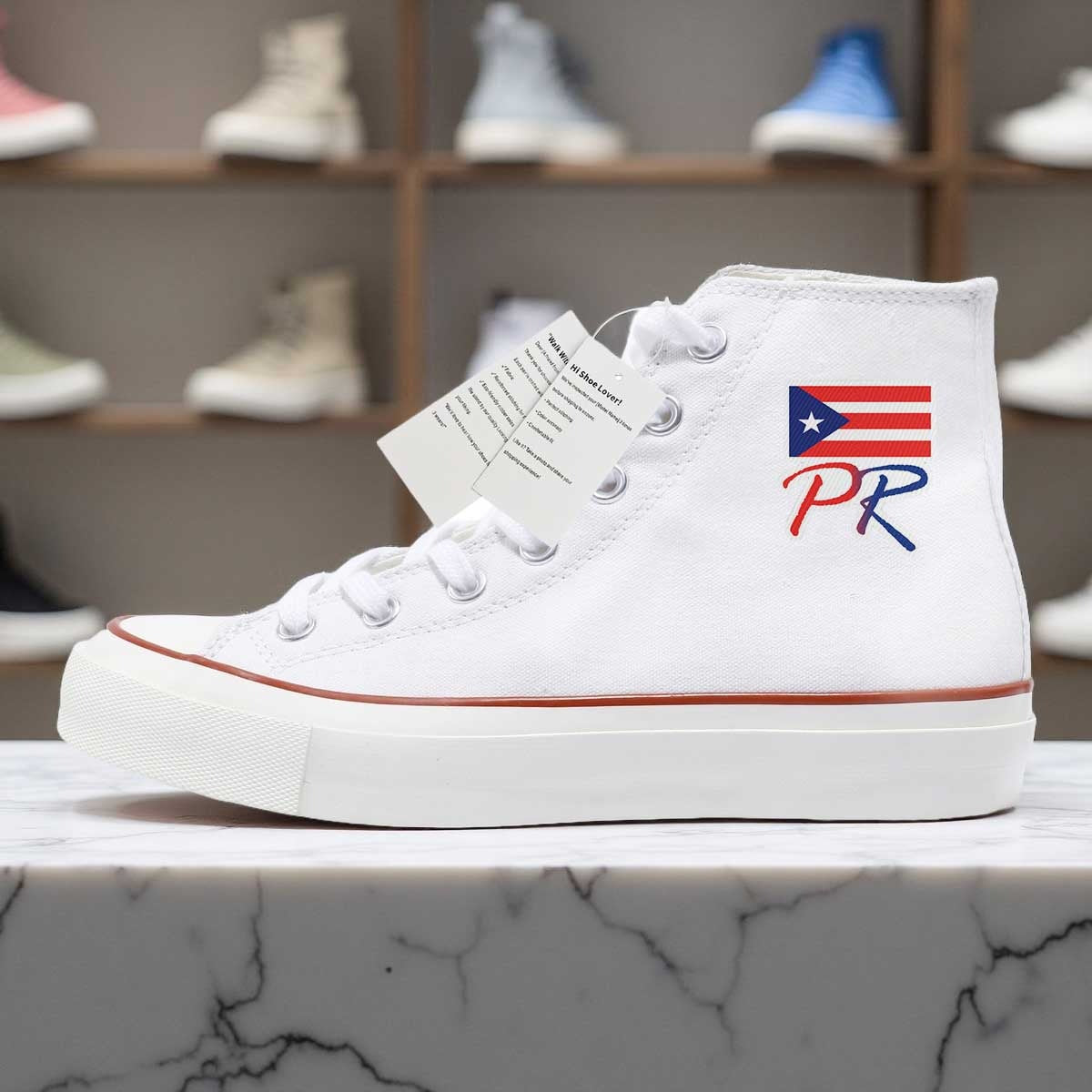 New Arrival with Puerto Rico Flag Print HighTop Canvas Shoe Lace up Non Slip Sports Shoes Non Slip Canvas Shoes Elevator Shoes Non Slip Fashion Sports Flat Shoes Trend Korean Version Recreational Sports for Men and Women Stylish Prints