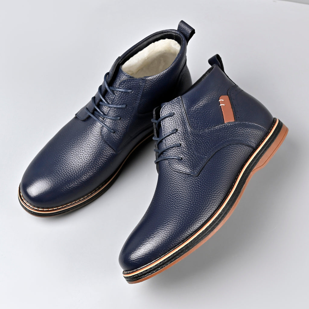 [Fearless of The Cold in Winter] New Winter Men'S Warm Lace-Up Boots, First Layer Cowhide Upper + Non-Slip Wear-Resistant Rubber Sole + Thickened Fleece Lining - Comfortable And Warm, 10 Sizes to Choose From, Suitable for Daily Leisure