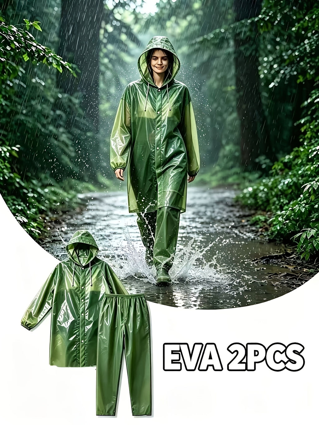 1pc/2pcs EVA Men'S/Women'S Raincoat Single And Set Available, "1pc Raincoat" Or "2pcs Raincoat And Pants", Lightweight Gear, Suitable for Outdoor, Camping, And Travel