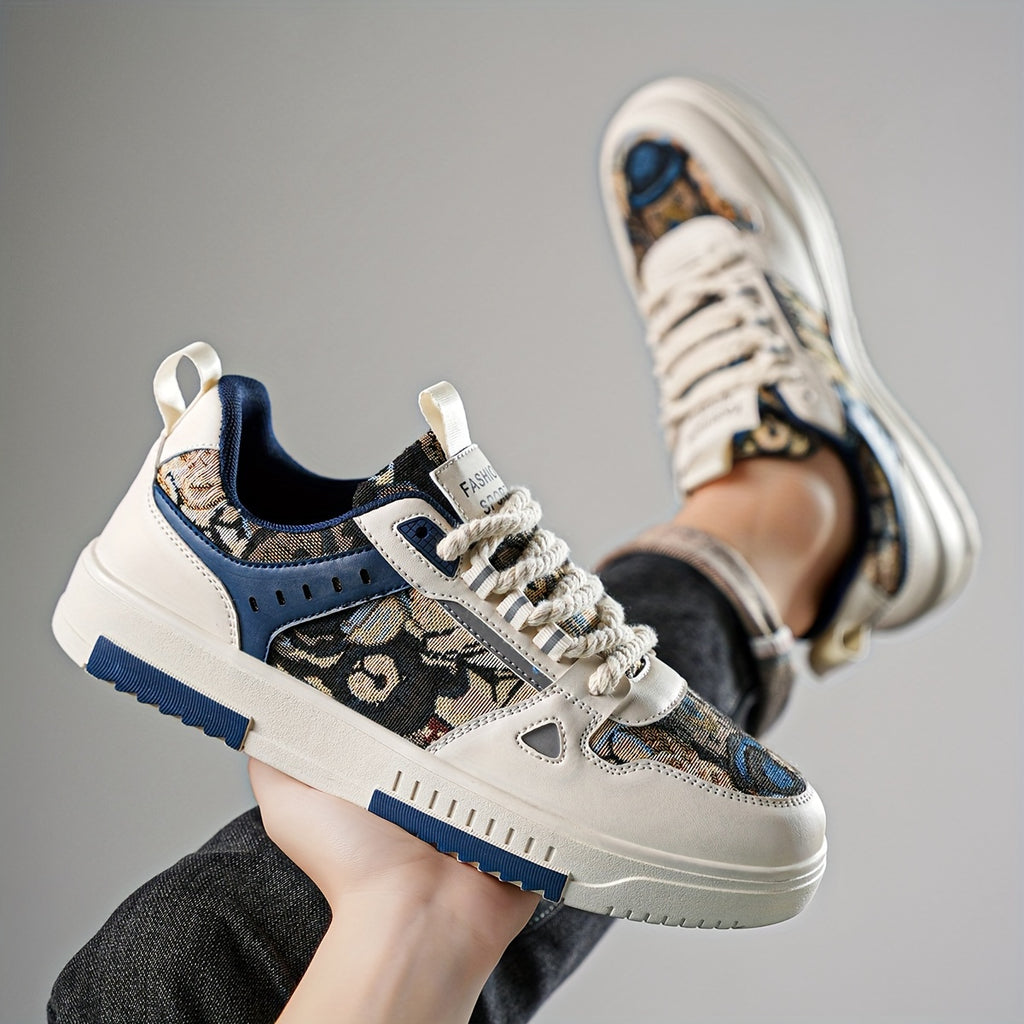 Men'S Individual Fashion Trendy Random Print Street Cool Sneakers, Casual All-Match Outdoor Travel Comfortable Non-Slip Lightweight Athletic Running Shoes