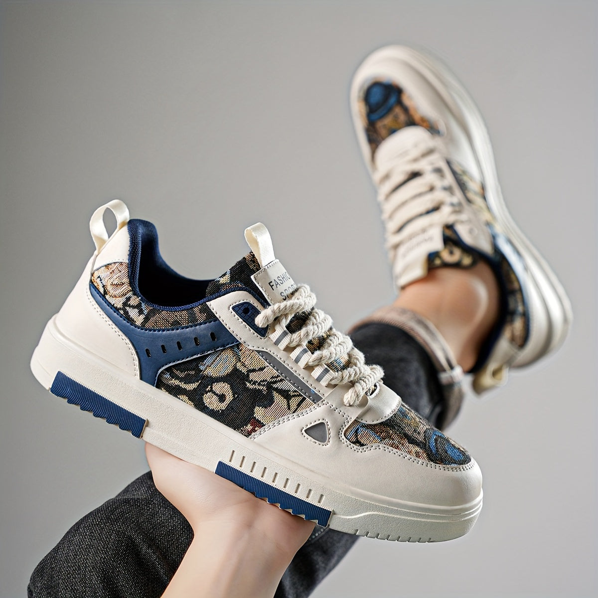 Men'S Individual Fashion Trendy Random Print Street Cool Sneakers, Casual All-Match Outdoor Travel Comfortable Non-Slip Lightweight Athletic Running Shoes