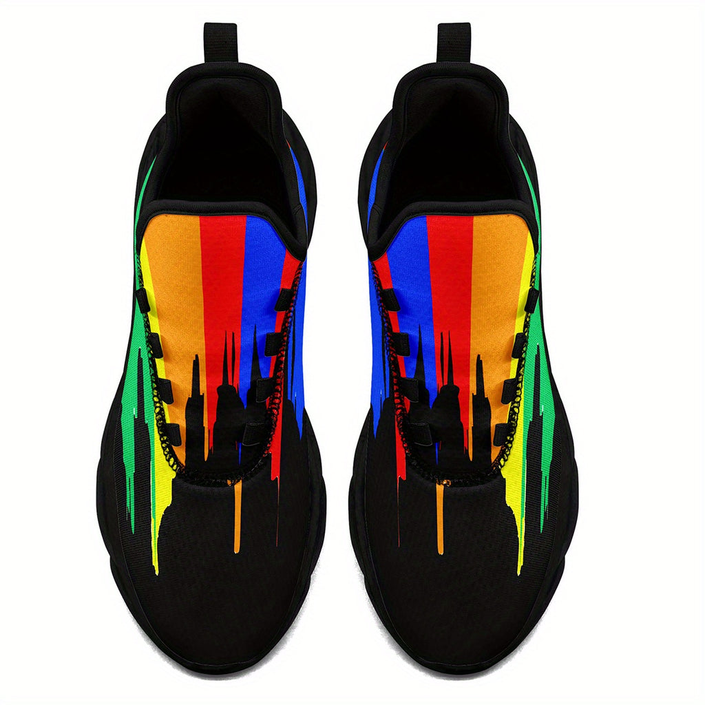 Men's Rainbow Brushstroke Sneakers - Ultra-Light EVA Sole Comfort Trainers, Breathable Fabric Low-Top Casual Shoes for Running Travel Streetwear & Everyday Style (Plus Size), Shoes Sneakers, Bold Design, Secure Closure, Stylish Footwear, Active Lifestyle