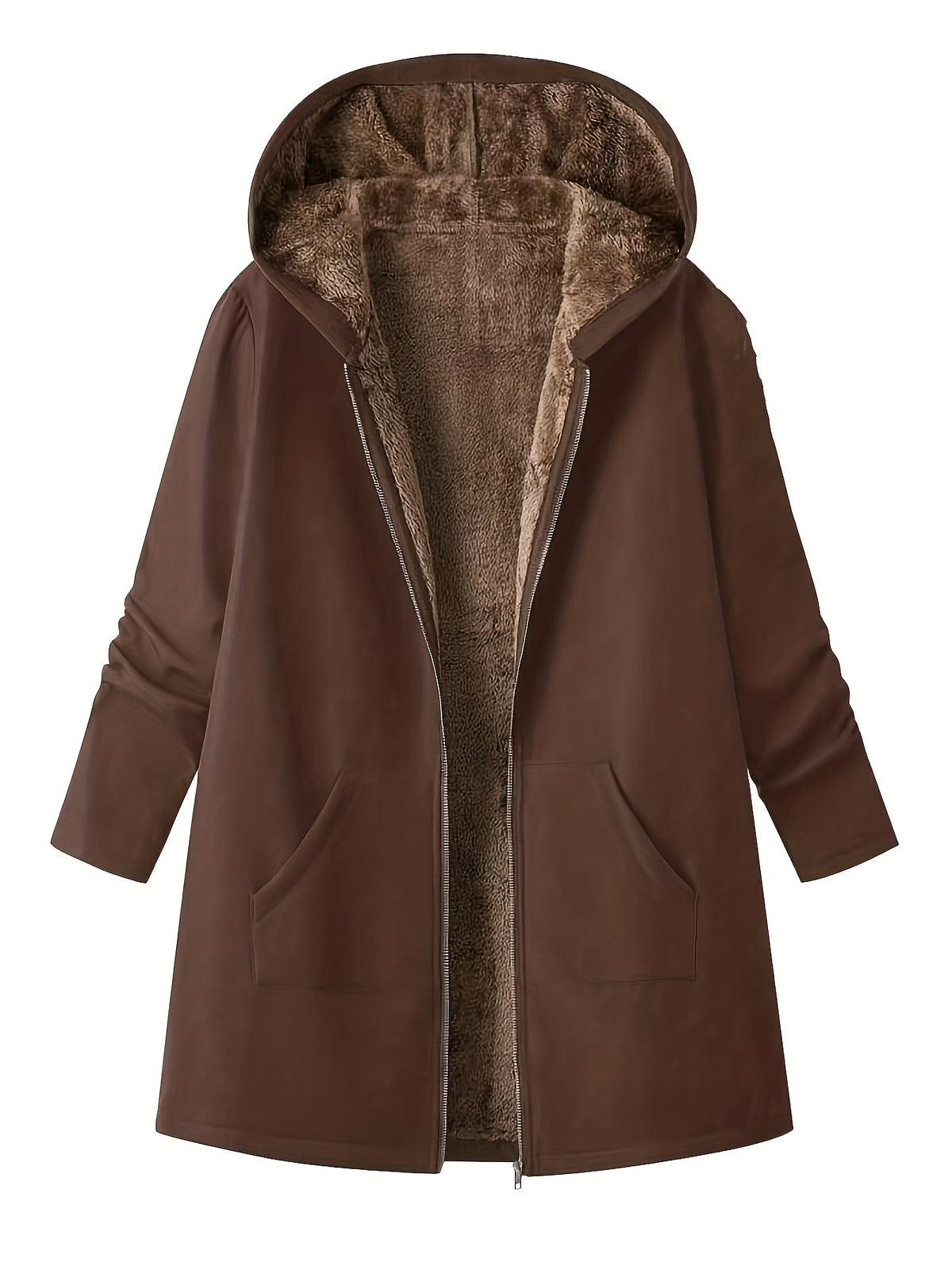 Solid Color Thermal Lined Hooded Jacket for Autumn/Winter Warmth and Casual Wear