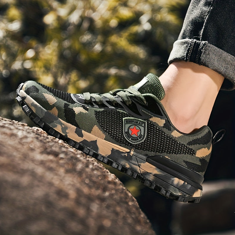 Men's Lightweight Sneakers, Camouflage Pattern, Low-top Laces, Non-slip and Lightweight, Suitable for Jogging, Hiking, Outdoor Activities, Suitable for All Seasons