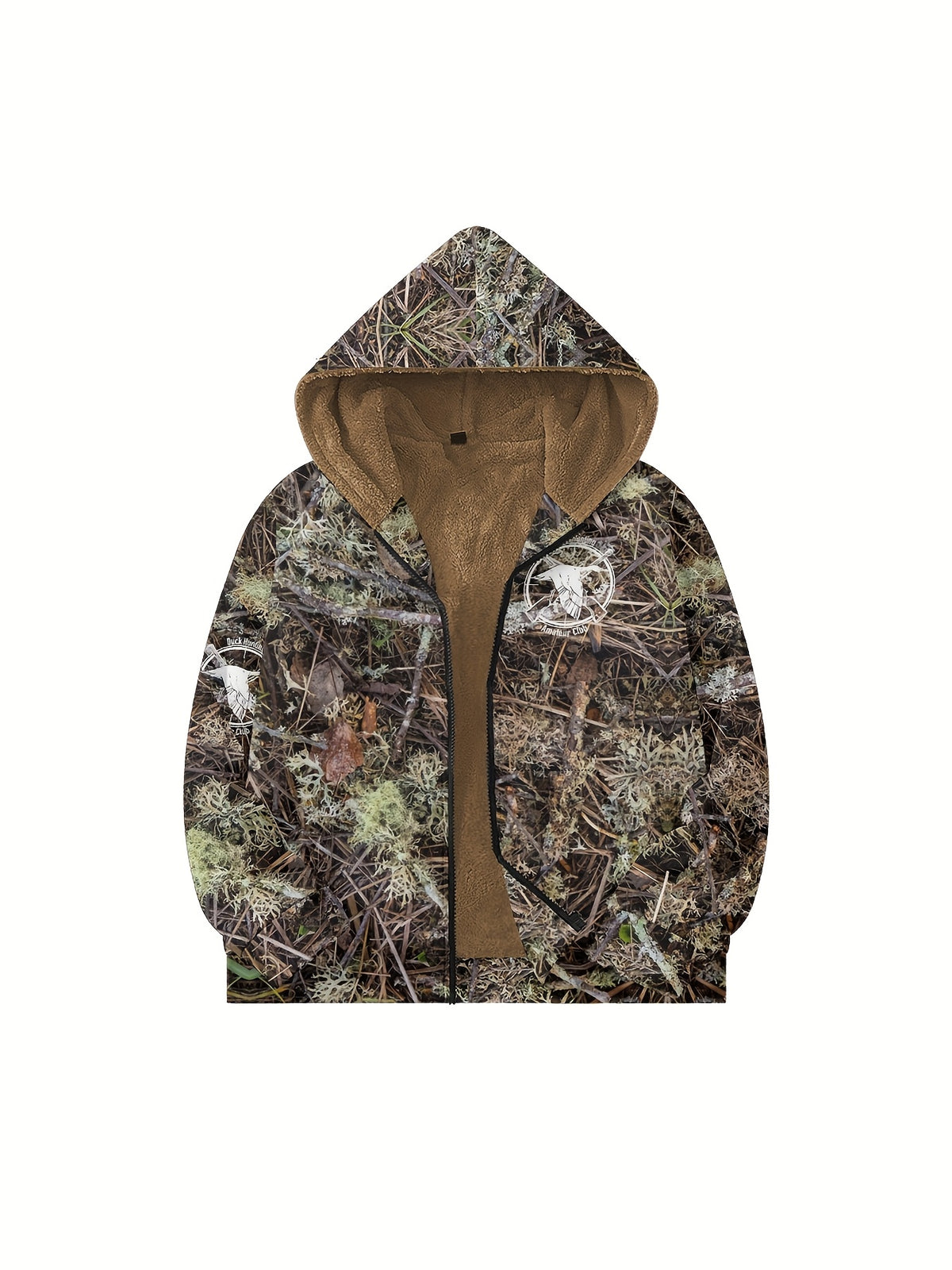 Men'S Autumn Winter Leaf Print Casual Matching Fleece Lined Zip-Up sweatshirt, Hunting
