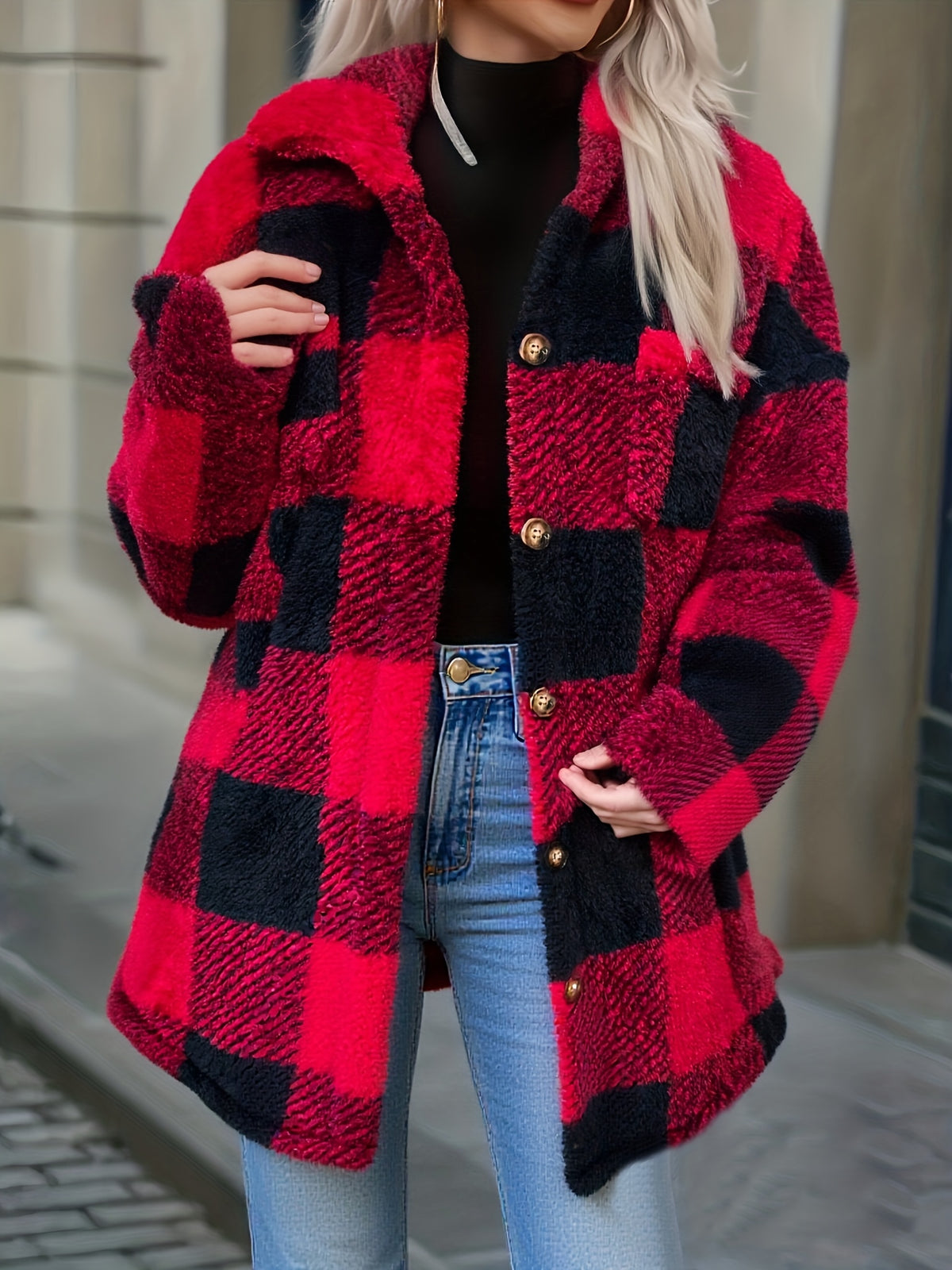 New Cross-Border Fashionable Casual Plaid Plush Jacket for Women