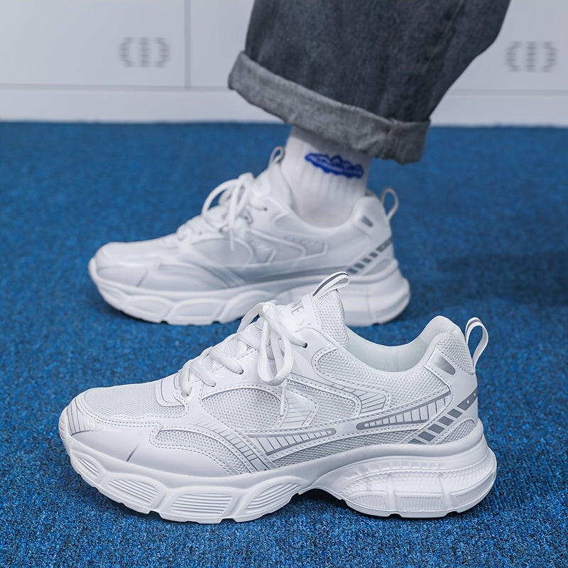 Men's Fashion Sneakers - All-Season Low-Top Casual Sneakers, Solid Color Lace-Up Round Toe, Synthetic Upper, Fabric Lining, Daily Wear Cloth Insole, Casual Sneakers | Modern Sneakers | Ventilated Structure