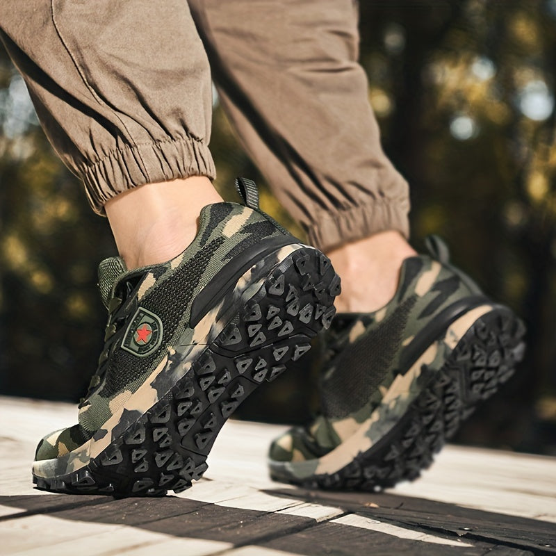 Men's Lightweight Sneakers, Camouflage Pattern, Low-top Laces, Non-slip and Lightweight, Suitable for Jogging, Hiking, Outdoor Activities, Suitable for All Seasons