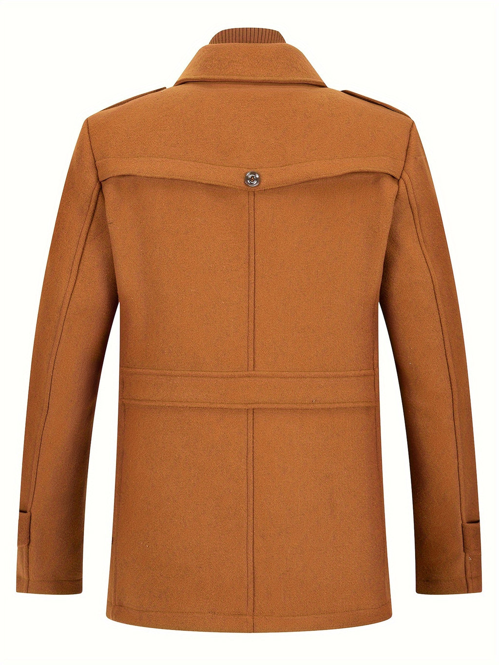 Men's Stand Collar Fleece Blend Pea Coats with Removable Inner Collar Single Breasted Overcoat