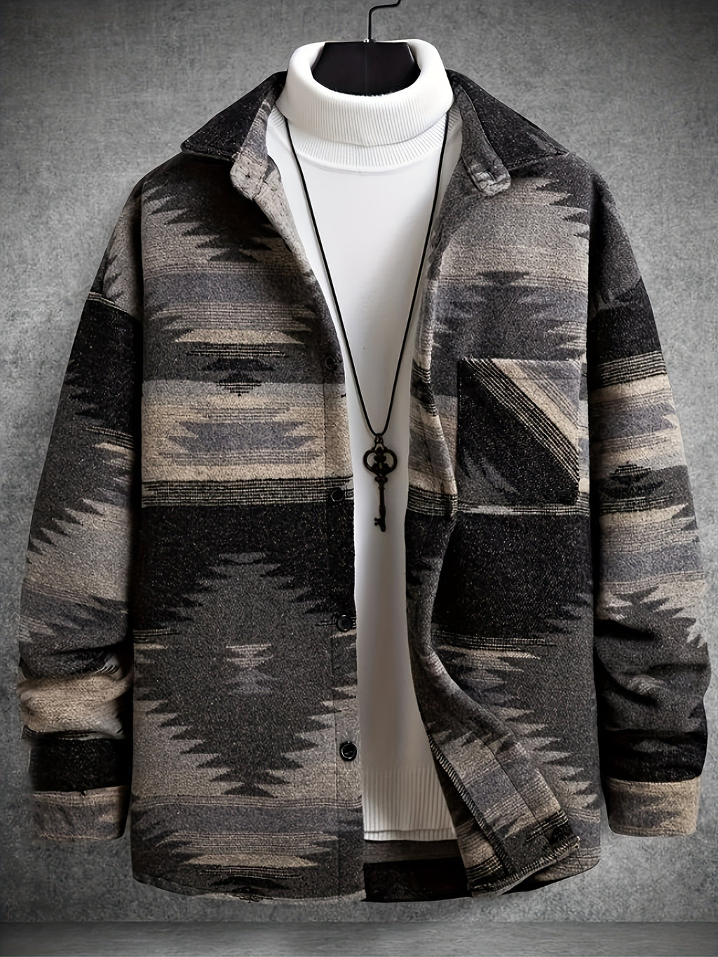Men'S Thick Ethnic Style Retro Lapel Casual Fashion Daily Outing Commuting Autumn And Winter New Style Suitable for Men'S Long-Sleeved Retro Ethnic Style Jacket