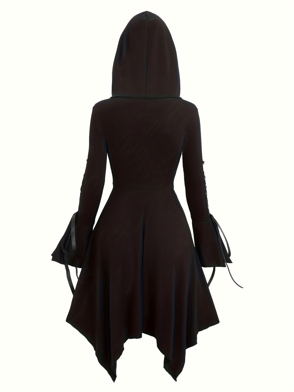 Long-Sleeve Dress with Hood • Square Bottom • Flared Sleeves with Ties