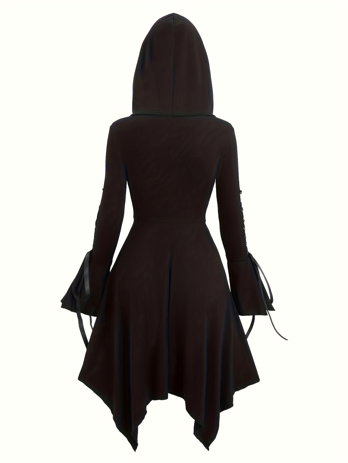 Long-Sleeve Dress with Hood • Square Bottom • Flared Sleeves with Ties