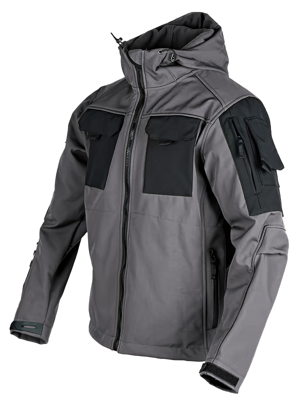 Winter Shark Skin Softshell Hooded Jacket Multi-pocket Tactical Windbreaker for Outdoor Adventures -lined Thermal Fabric Ideal for Snowy Weather and Hiking ExcursionsWinter Shark Skin Softshell Hooded Jacket Multi-pocket Tactical Windbreaker Fo